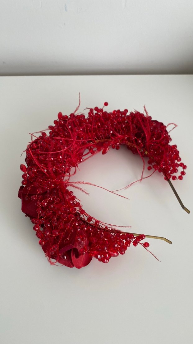 Bordo Boncuklu Gül Taç kınası - Görsel 2