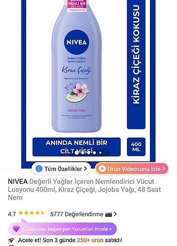 Nivea kiraz cicegi vucut losyonu