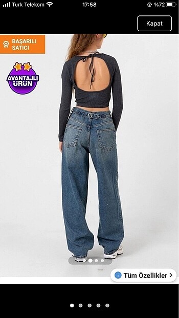 Arkası kemerli Baggy jean