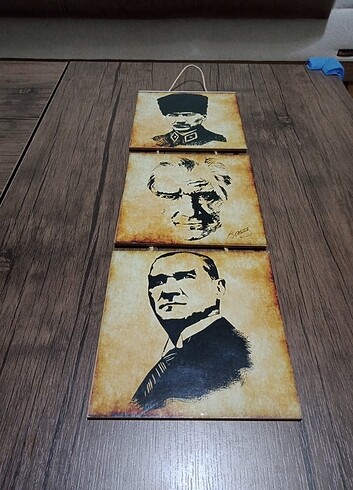 Beden ATATÜRK portreleri.3'lü.mdf ağaç üzerine Eskitme kaplama.