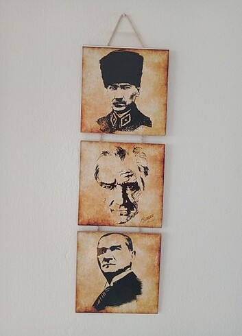 ATATÜRK portreleri.3'lü.mdf ağaç üzerine Eskitme kaplama.