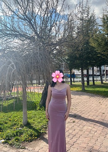 m Beden Pembe Straplez Uzun Saten Elbise
