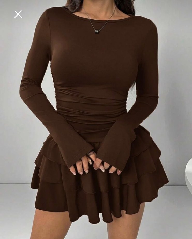 Koyu Kahverengi Elbise - Görsel 3