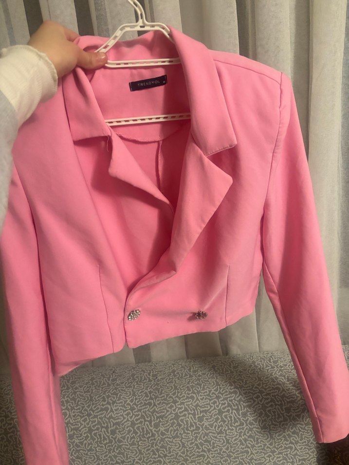 Pembe Düğmeli Kadın Blazer Ceket - Görsel 3