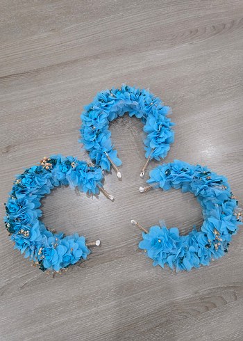 3 adet Mavi Fırfırlı Bohem Saç Aksesuarı - Görsel 3