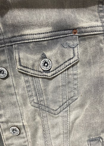 s Beden gri Renk Gri Düğmeli Kadın Denim Ceket