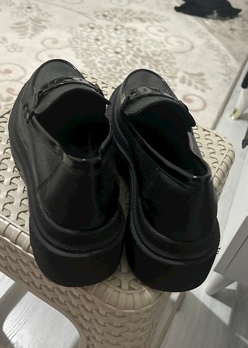 38 Beden Siyah Yılan Desenli Platform Topuklu Kadın Loafer
