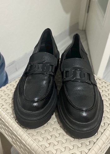 Diğer Siyah Yılan Desenli Platform Topuklu Kadın Loafer