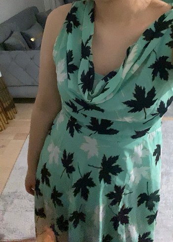 Yeşil Desenli  Midi Elbise - Görsel 2