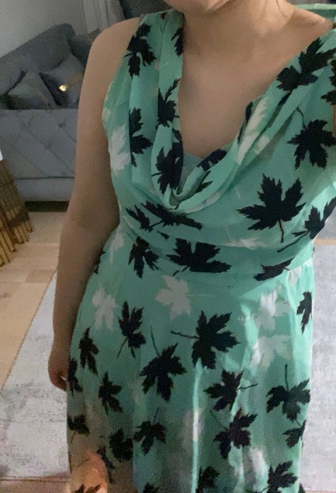 Yeşil Desenli  Midi Elbise - Görsel 2