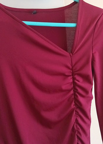 Trendyol & Milla Bordo Drapeli Uzun Kollu yırtmaçlı Kadın Elbise