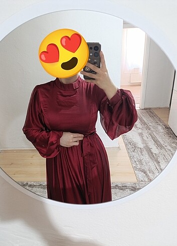 Diğer Tesettür kırmızı bordo elbise balon kol