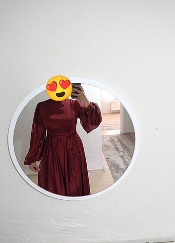 40 Beden bordo Renk Tesettür kırmızı bordo elbise balon kol