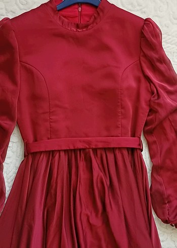 Bordo Uzun Kollu Drapeli Abiye Elbise - Görsel 4