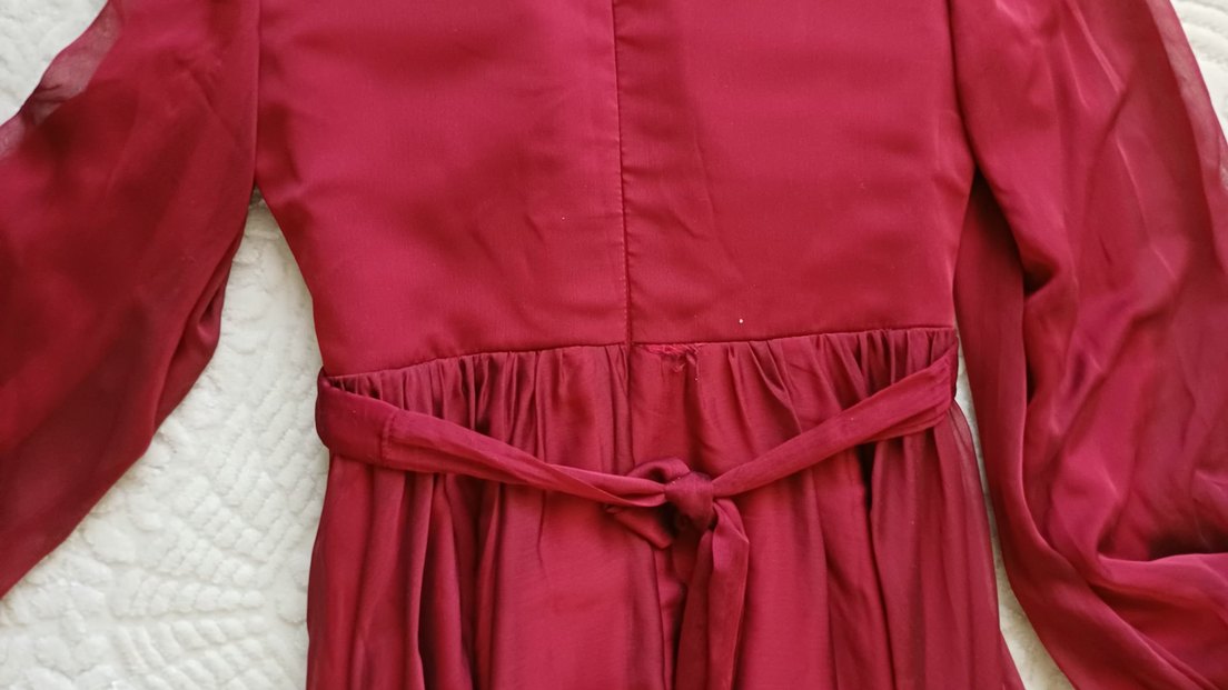 Bordo Uzun Kollu Drapeli Abiye Elbise - Görsel 3