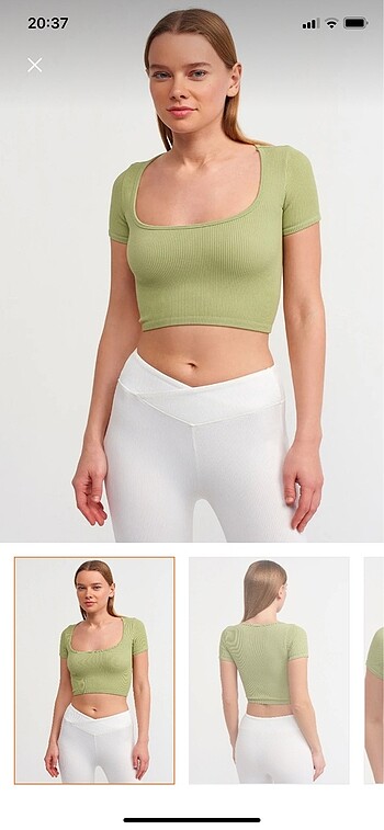 U yaka kısa crop top bluz