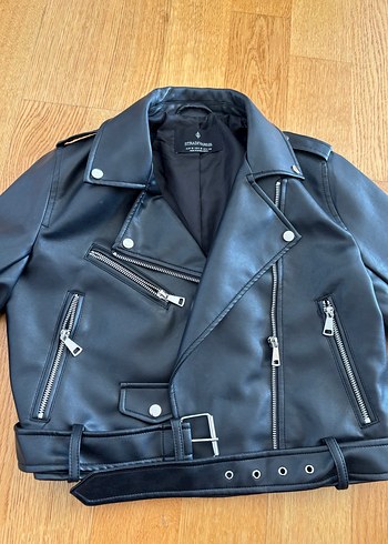 m Beden Kadın Siyah Deri Biker Ceket