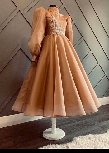 Drapeli Nakışlı Bej Prenses abiye - Görsel 2