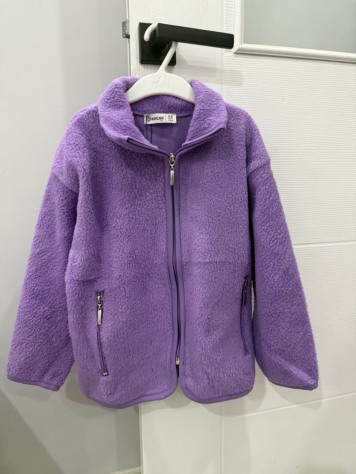 Mor Fermuarlı Peluş Ceket - Görsel 2