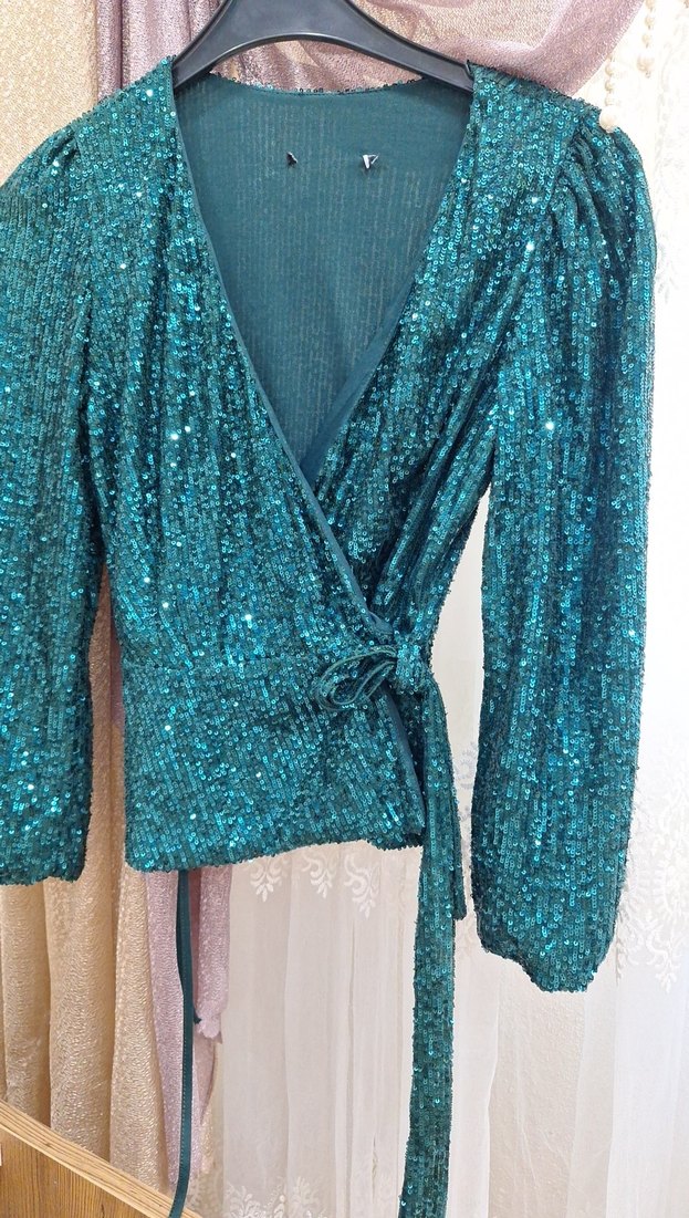 Parlak Turkuaz Kadın Bluz yeşil - Görsel 3