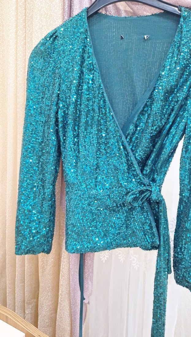 Parlak Turkuaz Kadın Bluz yeşil - Görsel 2