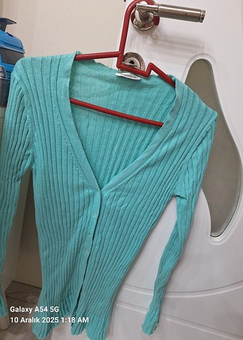 Turkuaz V Yaka Triko Kadın Hırka - Görsel 3