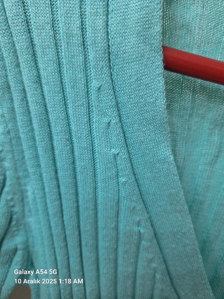 Turkuaz V Yaka Triko Kadın Hırka - Görsel 2