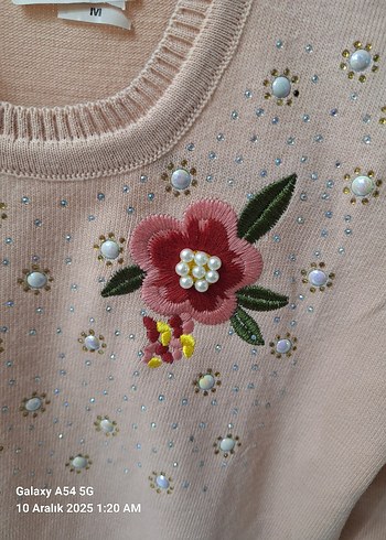 Nakışlı Pembe Örgü Kadın Kazak - Görsel 2