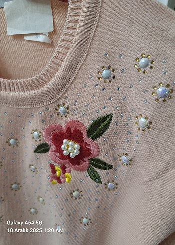 Nakışlı Pembe Örgü Kadın Kazak - Görsel 3