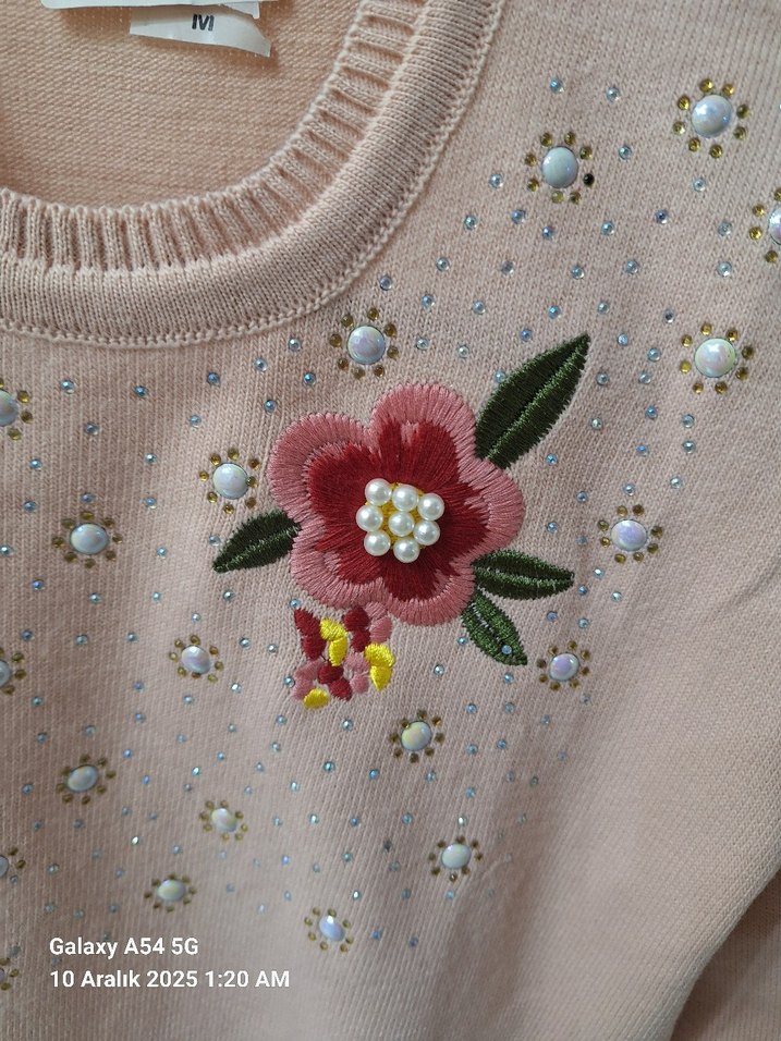 Nakışlı Pembe Örgü Kadın Kazak - Görsel 2