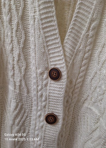 Kadın Beyaz Örgü Hırka, Uzun Kollu, Rahat Kesim - Görsel 2