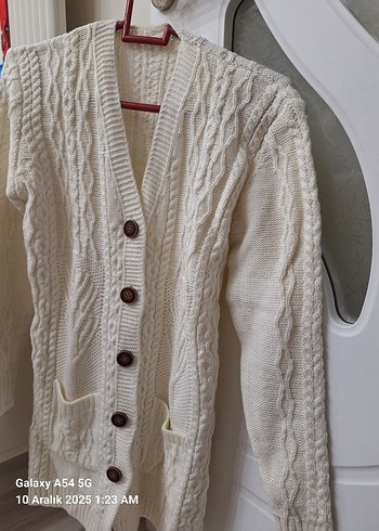 Kadın Beyaz Örgü Hırka, Uzun Kollu, Rahat Kesim - Görsel 3