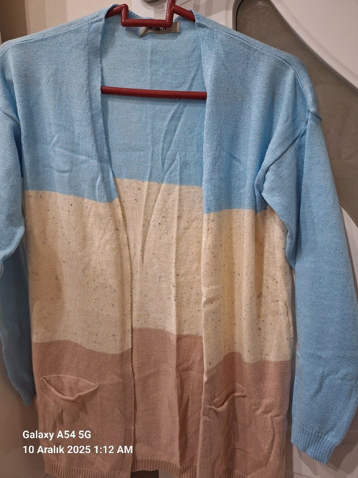 Kadın Mavi Pamuklu Örgü Hırka - Görsel 5