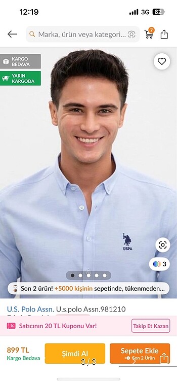 Uspa Mavi Erkek Gömlek (S)