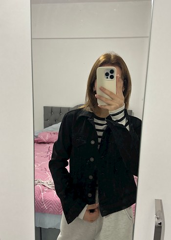 Siyah Kadın Denim Ceket, Dar Kesim, Midi Boy