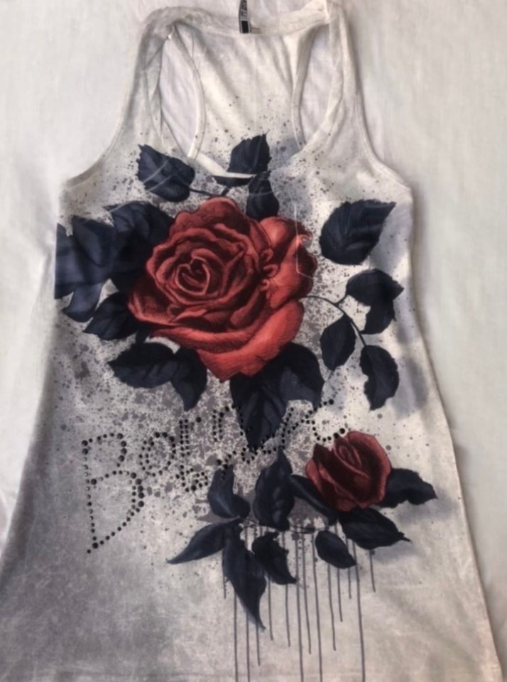 Gül Baskılı Taşlı Tişört - Görsel 4