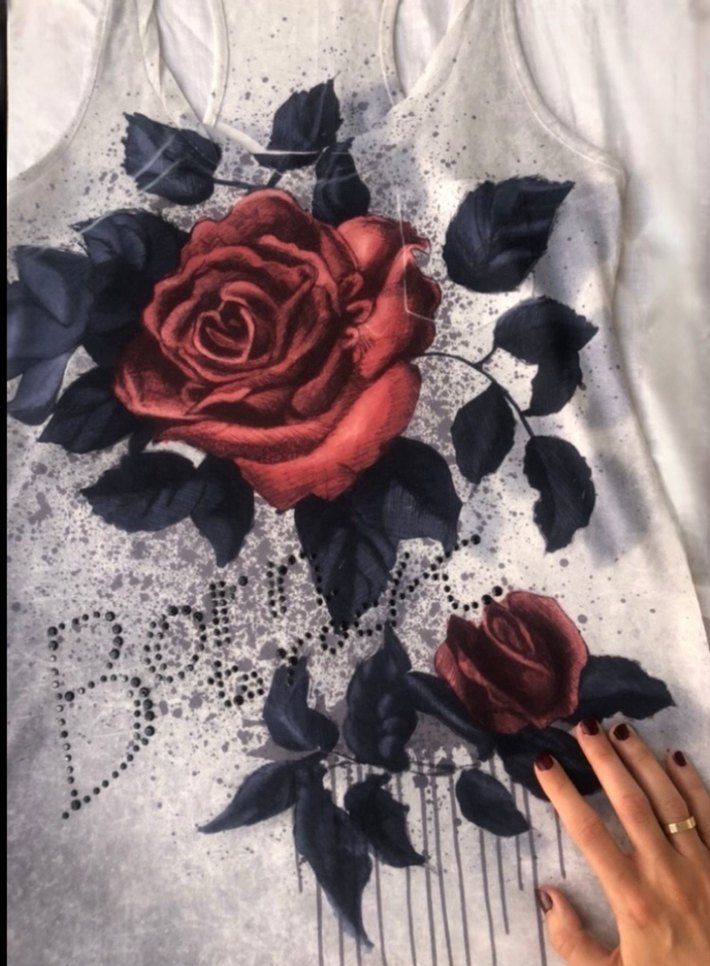 Gül Baskılı Taşlı Tişört - Görsel 3