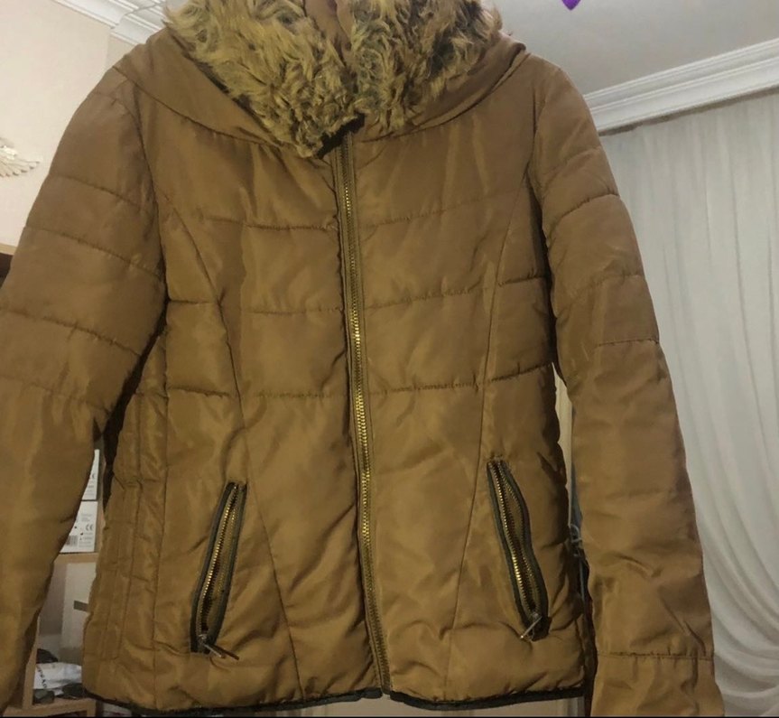 Kürk Detaylı Camel Kışlık Mont - Görsel 5