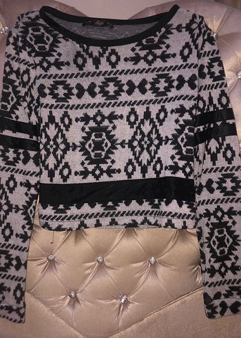 Desenli Siyah Gri Triko Kazak - Görsel 3