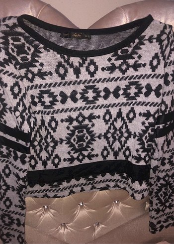 Desenli Siyah Gri Triko Kazak - Görsel 4