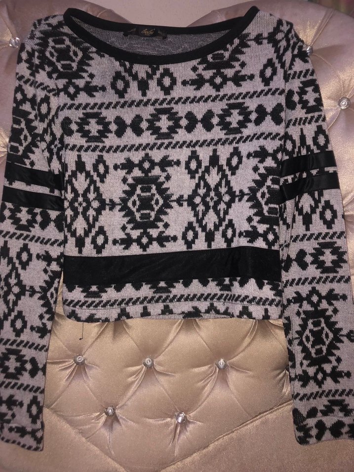 Desenli Siyah Gri Triko Kazak - Görsel 3