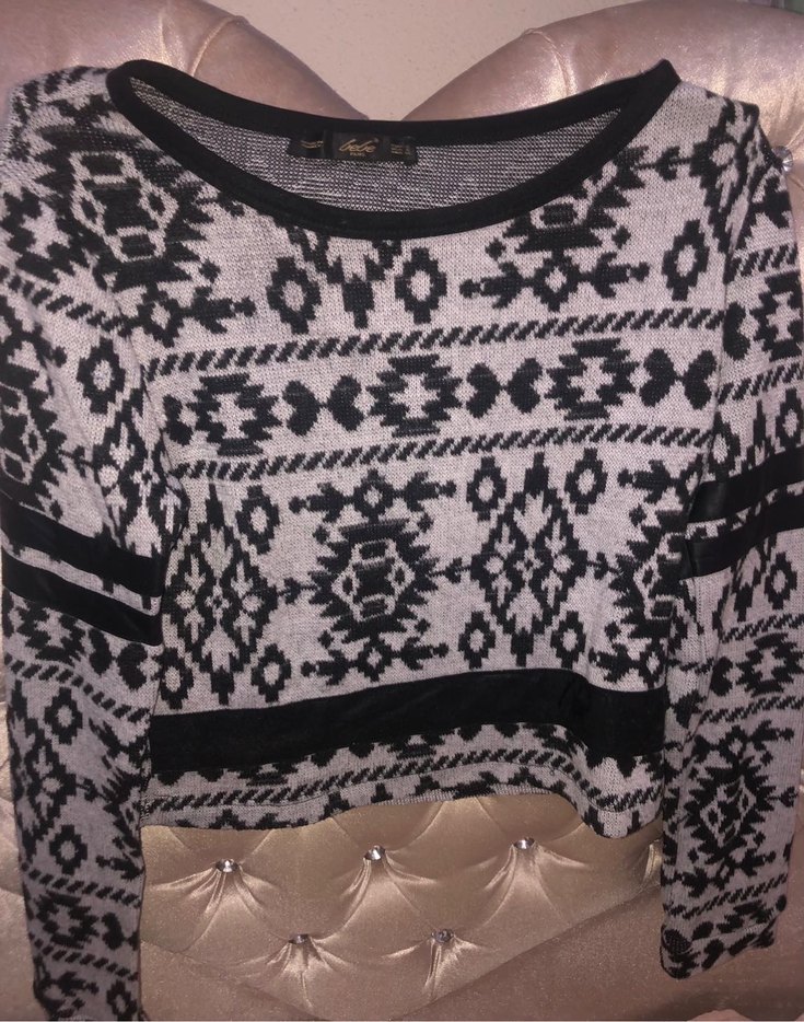 Desenli Siyah Gri Triko Kazak - Görsel 4