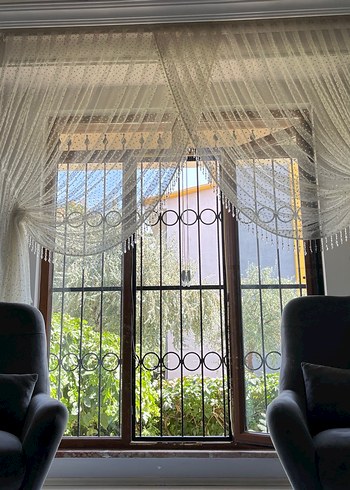 Nakışlı Bohem Beyaz Tül Perde - Görsel 4