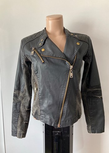 Siyah Deri Biker Ceket