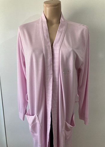 Pembe Uzun Kollu Rahat Kadın Sabahlık - Görsel 2