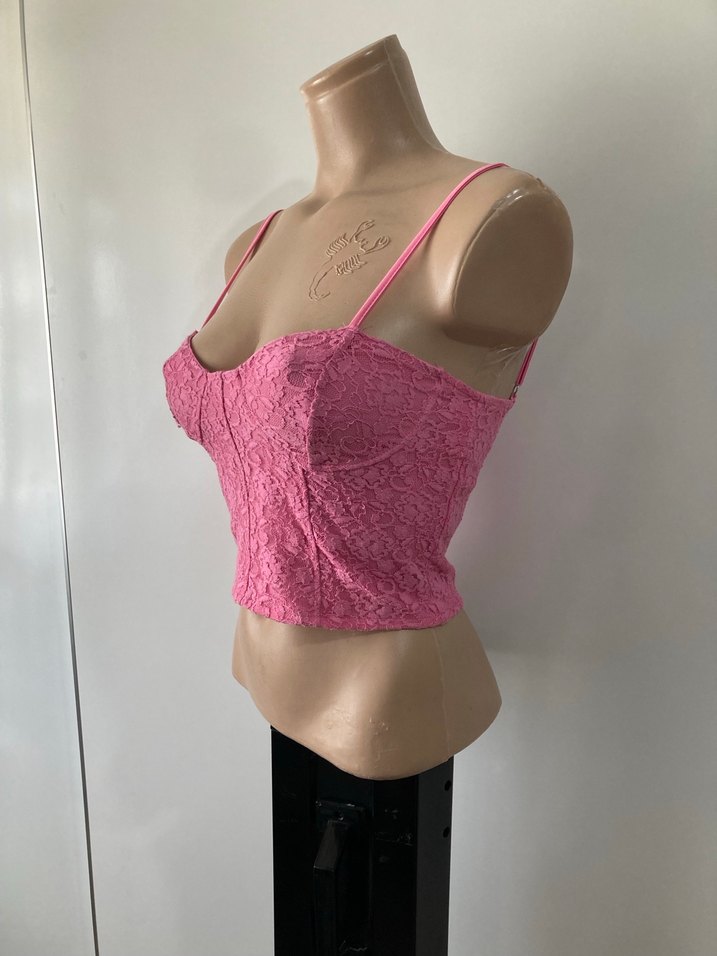 Dantel Detaylı Pembe Mini Büstiyer - Görsel 4