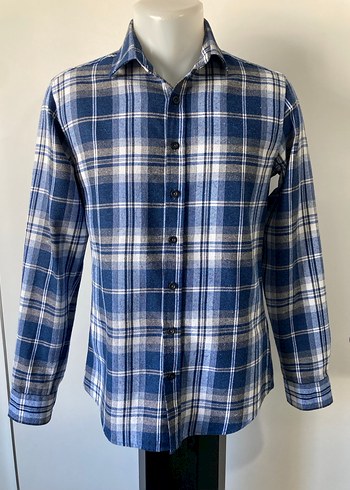 Düğmeli Mavi Ekose Erkek Gömlek - Görsel 2