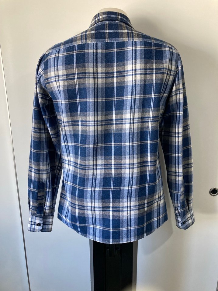 Düğmeli Mavi Ekose Erkek Gömlek - Görsel 5