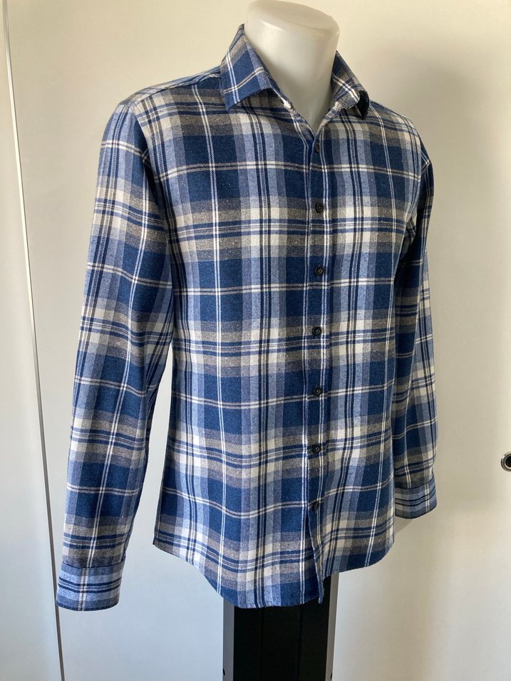 Düğmeli Mavi Ekose Erkek Gömlek - Görsel 3