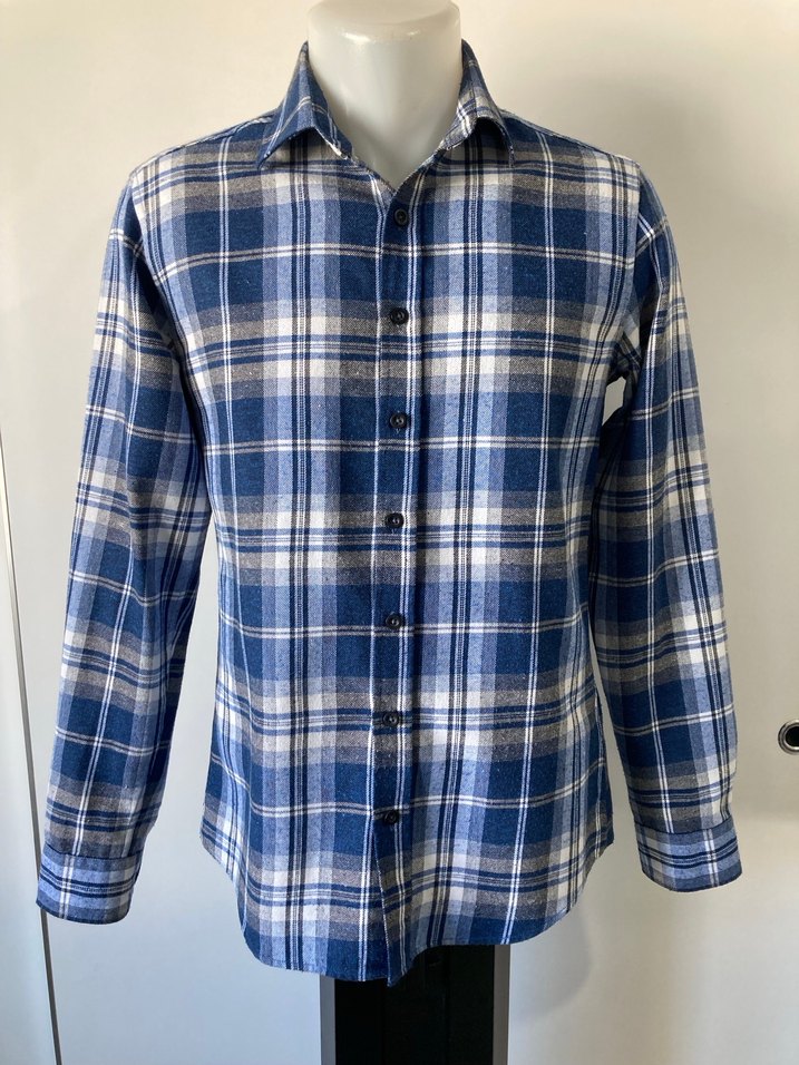 Düğmeli Mavi Ekose Erkek Gömlek - Görsel 2